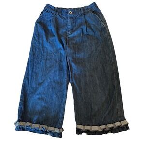 Earth Music & Ecology Denim Capri Ruffled Wide Leg Jeans Pearls Med Japan Brand